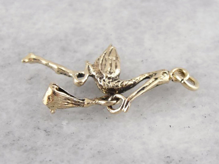 The Stork is Here, Vintage Stork Delivery Charm or Pendant, Baby Shower Keepsake