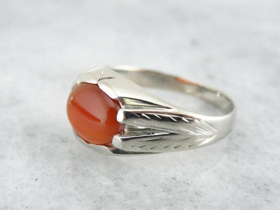 Art Deco Era White Gold and Carnelian Ring