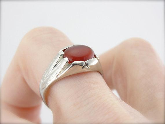 Art Deco Era White Gold and Carnelian Ring