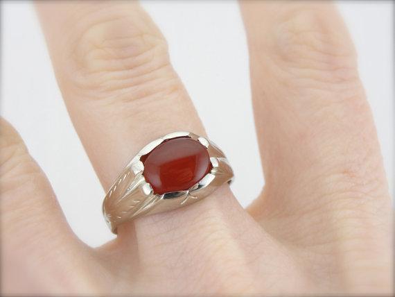 Art Deco Era White Gold and Carnelian Ring