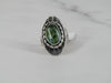 Silver Grooved Frame Turquoise Ring With Bead Accents