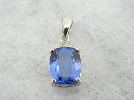 Cushion Cut Tanzanite and Diamond White Gold Pendant