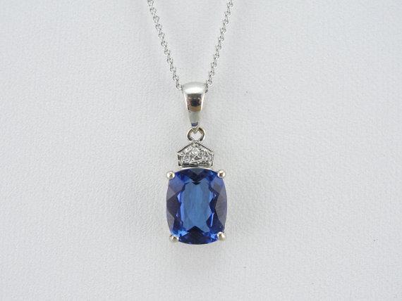 Cushion Cut Tanzanite and Diamond White Gold Pendant