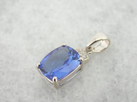 Cushion Cut Tanzanite and Diamond White Gold Pendant