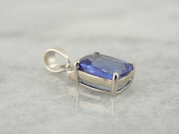 Cushion Cut Tanzanite and Diamond White Gold Pendant