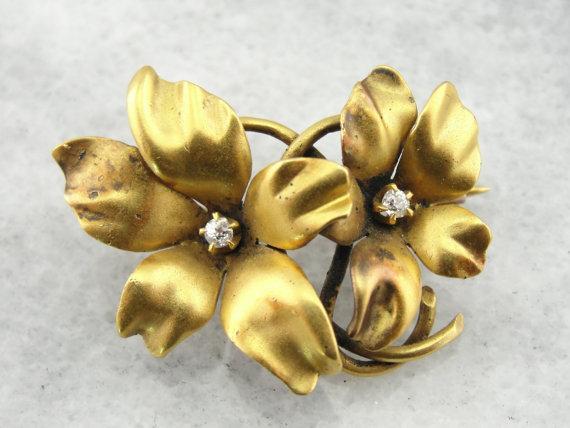 Diamond Hand Formed Double Flower Brooch
