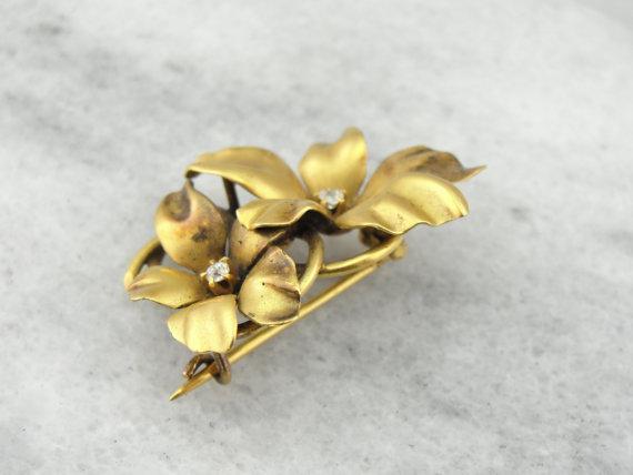 Diamond Hand Formed Double Flower Brooch