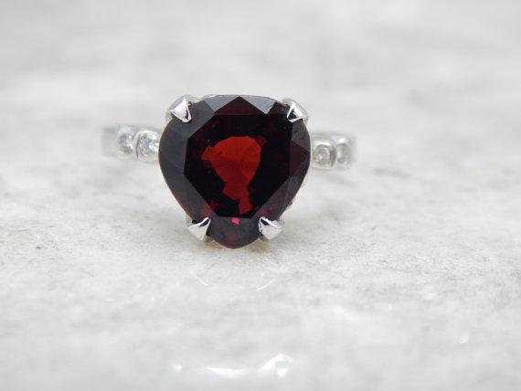 Pear Shaped Red Garnet White Gold Ring