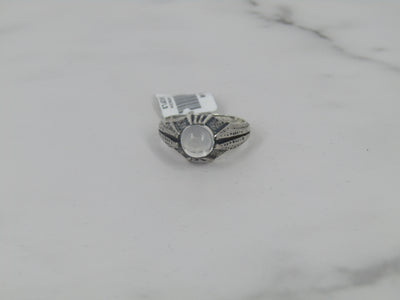Silver Hammered Band Ring With Moonstone Cabochon