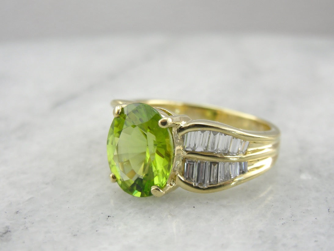 Fine Peridot and Diamond Cocktail Ring in High Karat Gold