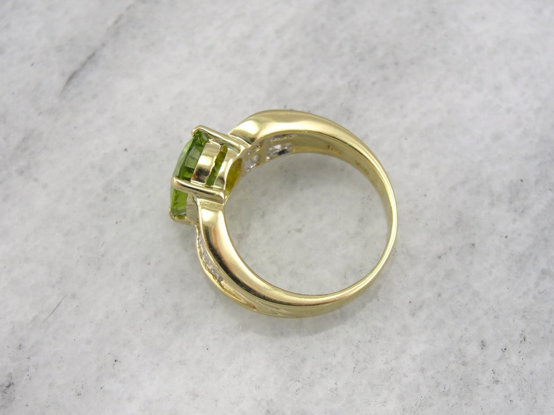 Fine Peridot and Diamond Cocktail Ring in High Karat Gold