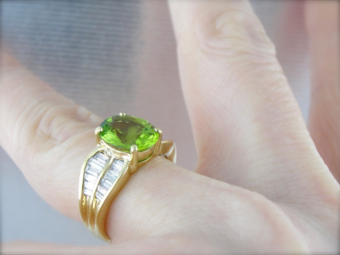 Fine Peridot and Diamond Cocktail Ring in High Karat Gold