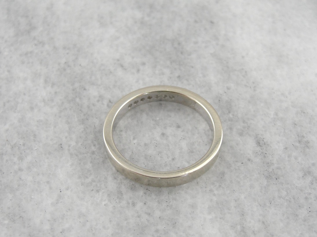 Etched Channel Set Diamond Band, White Gold Wedding Ring