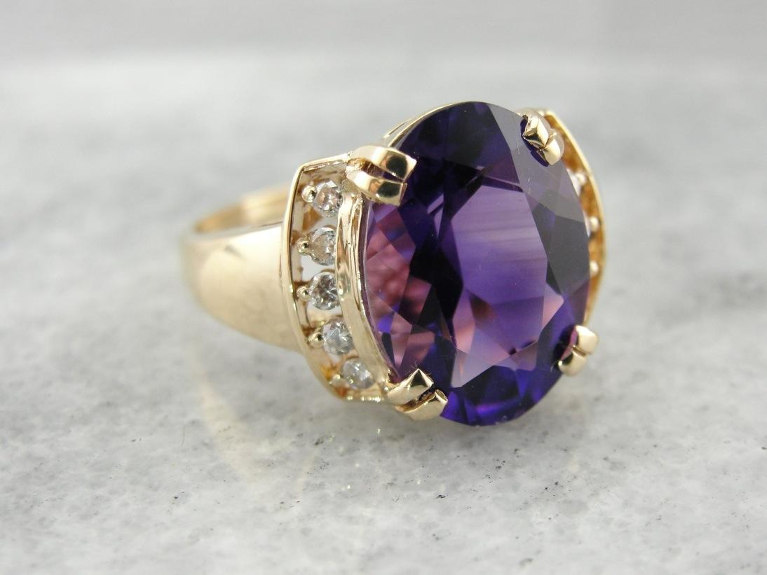 Beautiful Amethyst and Diamond Cocktail Ring
