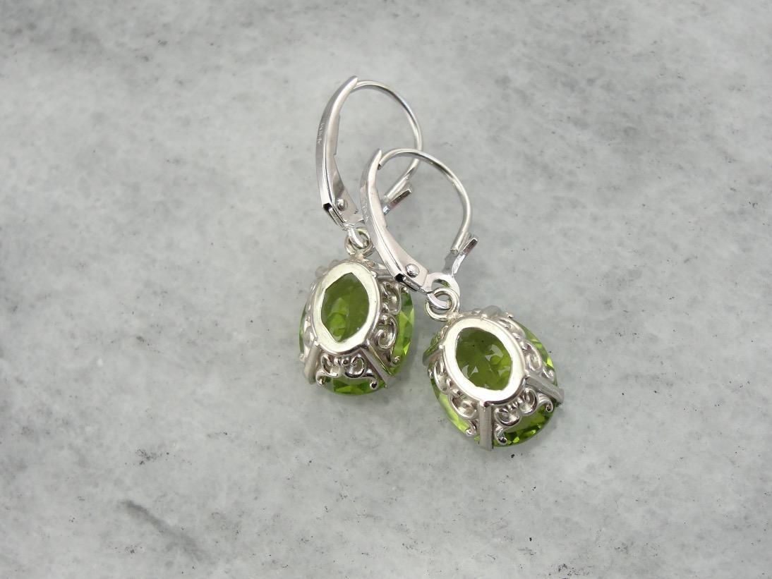 Sterling Silver Peridot Hoop Dropper Earrings – August Birthstone With Amber Accents