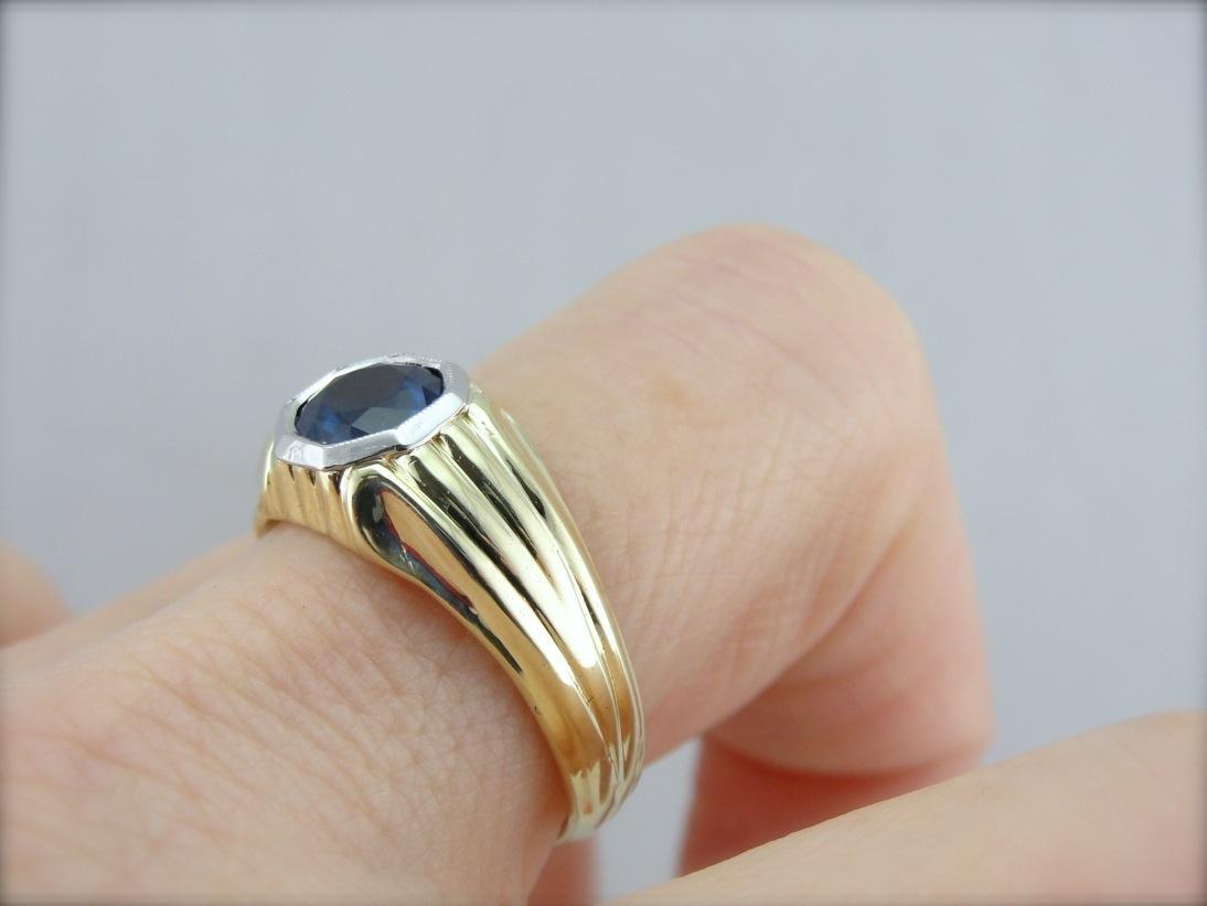 Green Gold and Blue Sapphire High Society Men's Ring