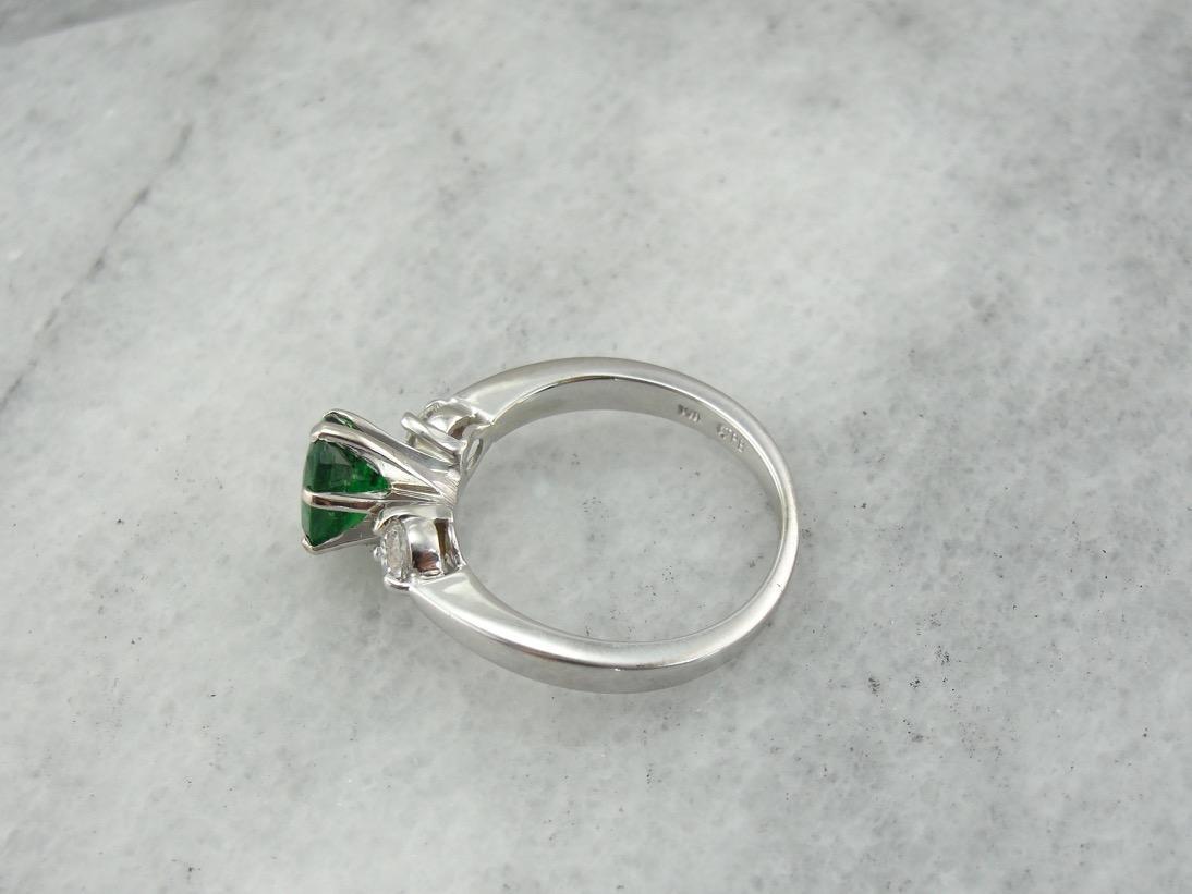 Tsavorite Garnet, Gorgeous Three Stone Anniversary or Engagement Ring