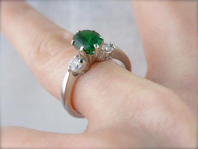 Tsavorite Garnet, Gorgeous Three Stone Anniversary or Engagement Ring