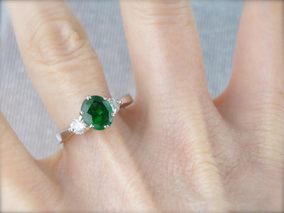Tsavorite Garnet, Gorgeous Three Stone Anniversary or Engagement Ring