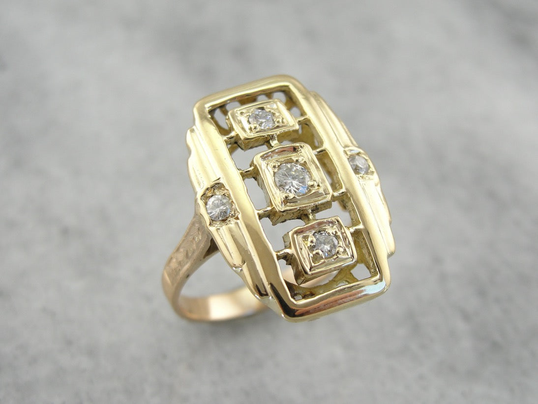 Fantastic Vintage Multi Diamond Cocktail Ring, Rich High Karate Gold