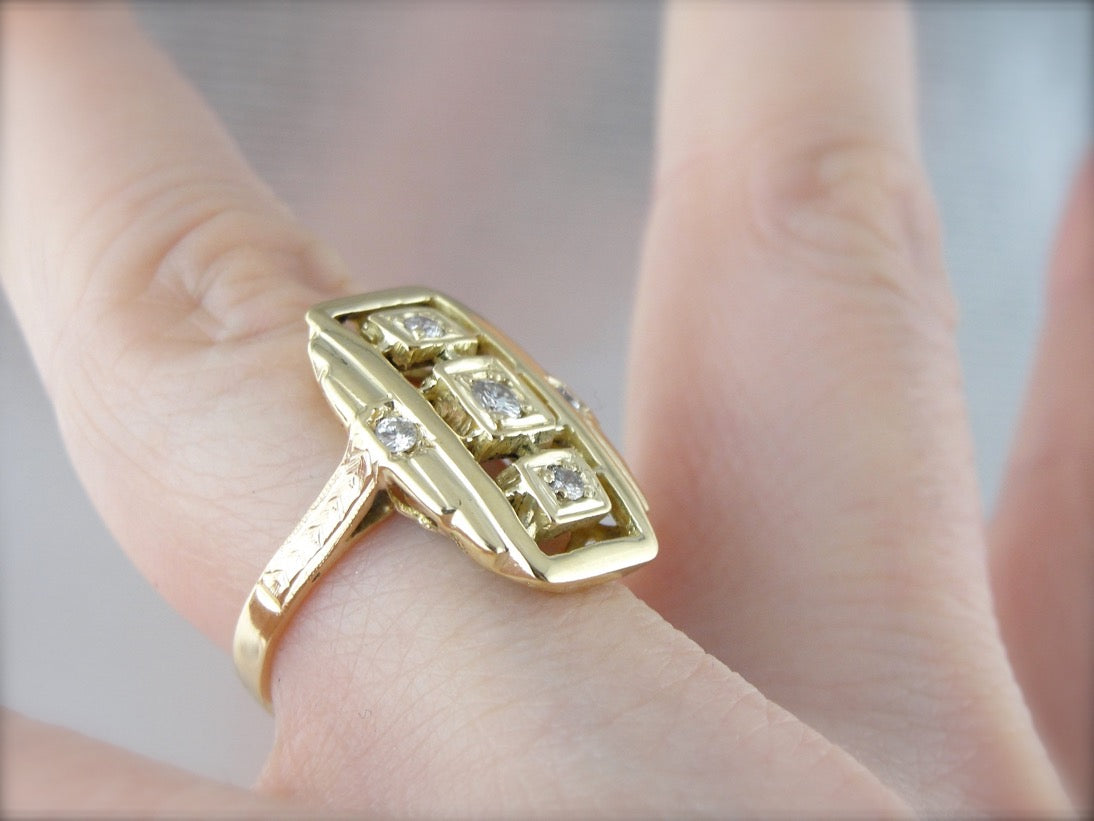 Fantastic Vintage Multi Diamond Cocktail Ring, Rich High Karate Gold