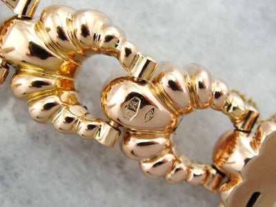 Huge Heavy Rose Gold Bracelet, Scalloped Link Bracelet, Rose Gold Link Bracelet