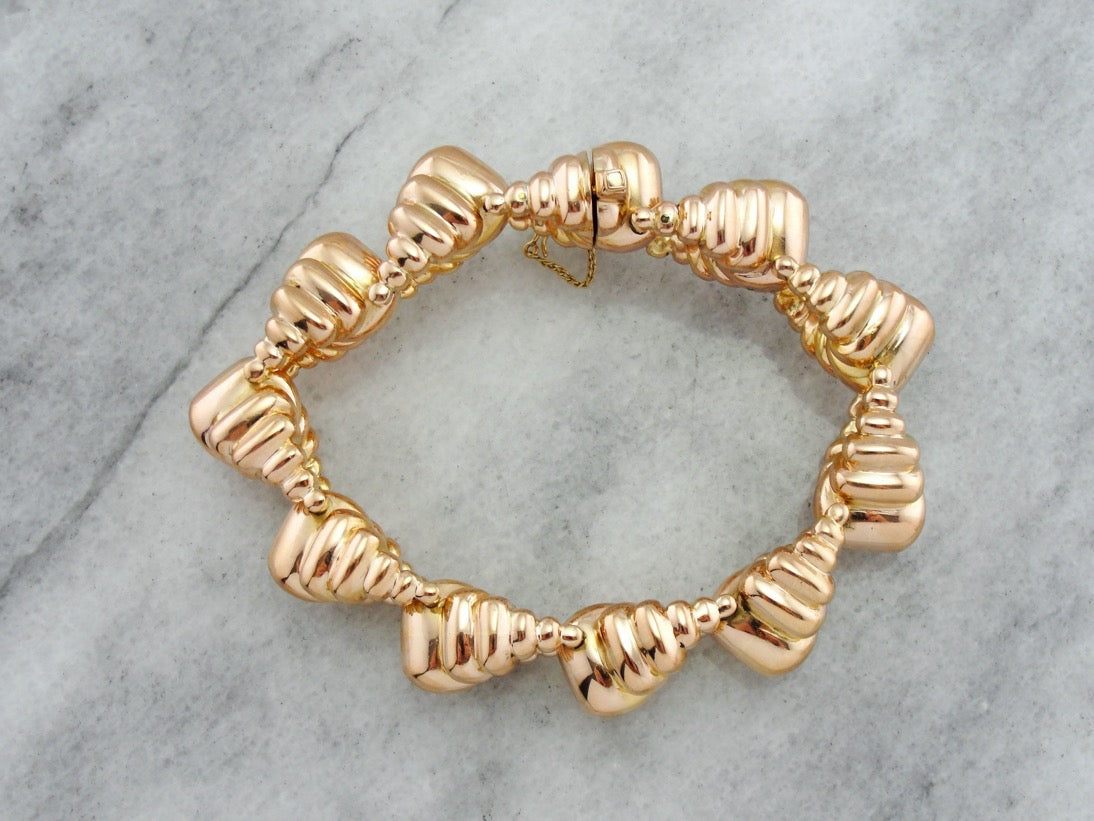 Huge Heavy Rose Gold Bracelet, Scalloped Link Bracelet, Rose Gold Link Bracelet
