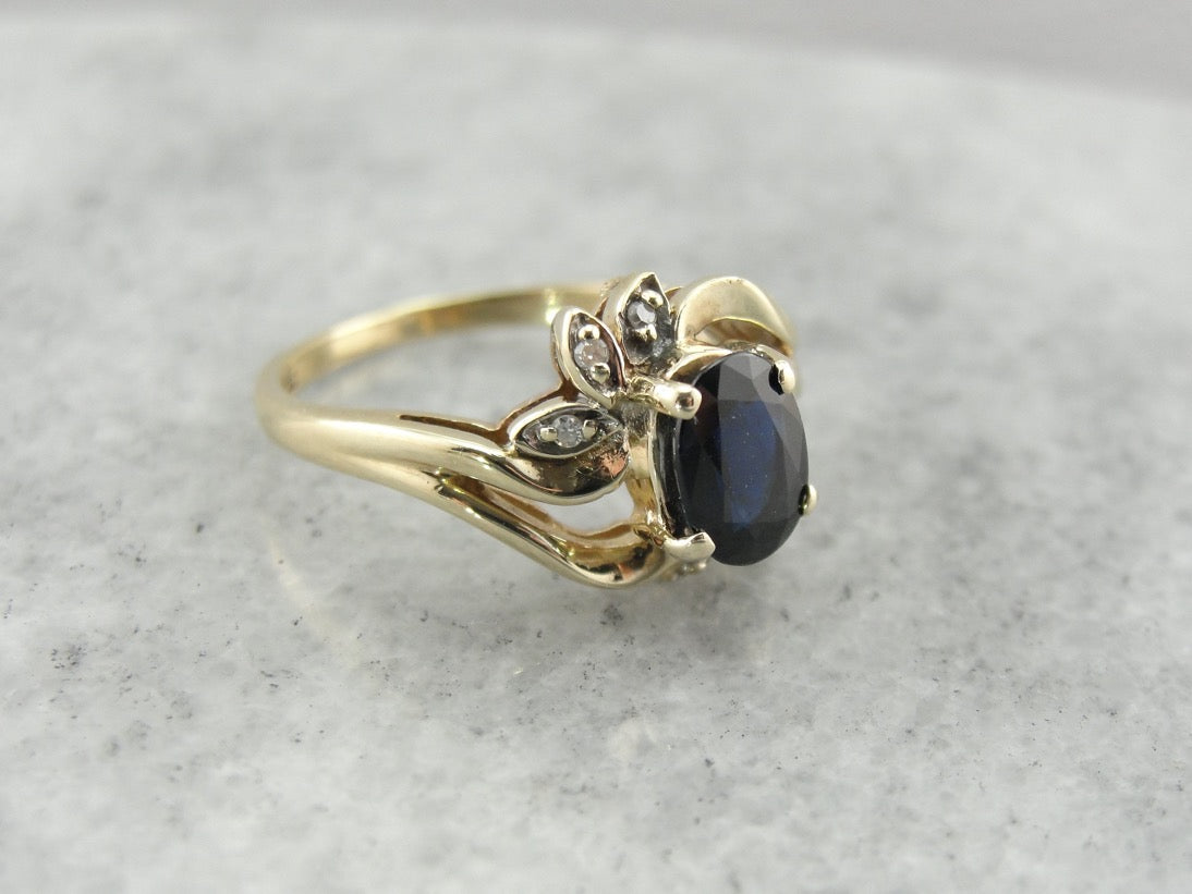 Modern Sapphire and Diamond Ladies Ring with Simple, Elegant Design
