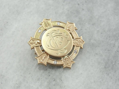 Symbolic FC Monogrammed Brooch with Forestry and Hunting Details