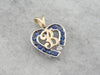 Sapphire and Diamond Heart B Initial Pendant