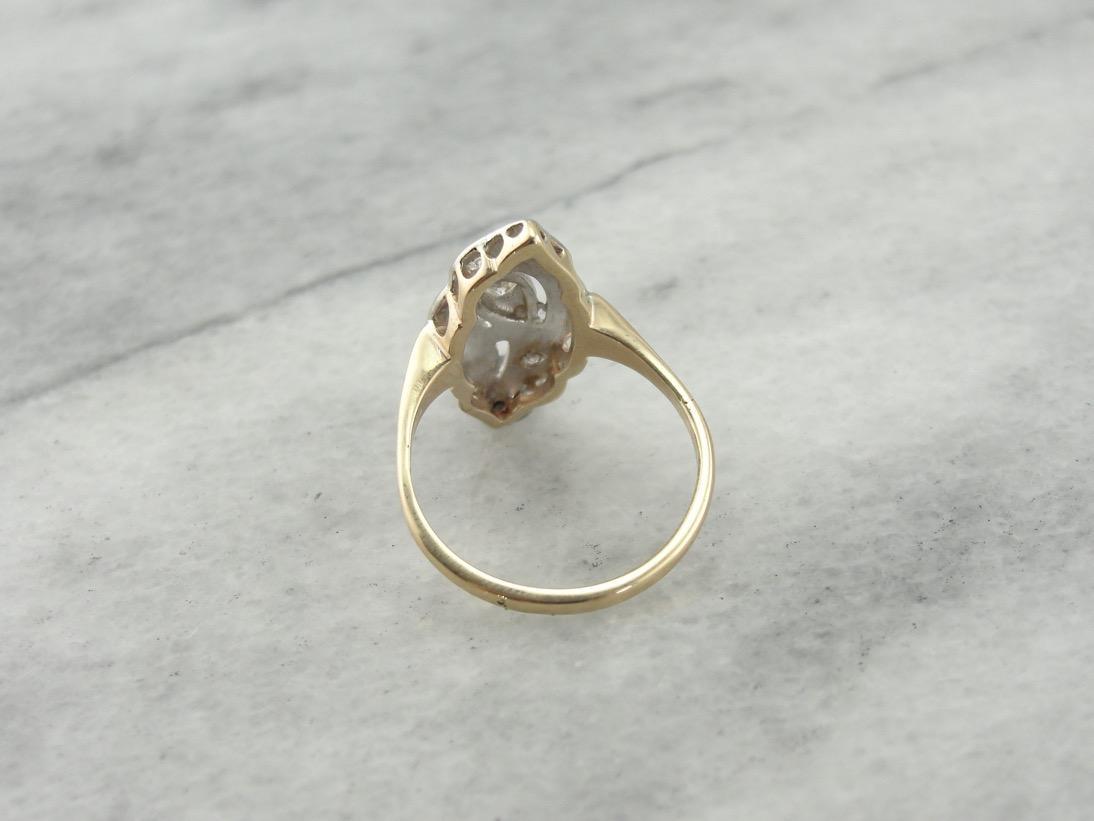 Two Tone Retro Era Diamond Cocktail Dinner Ring