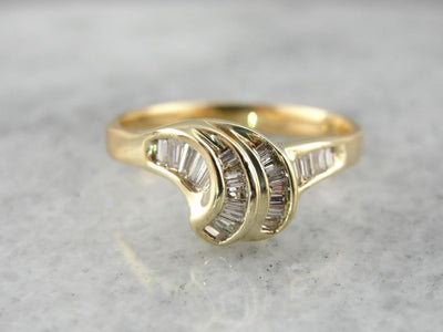 Baguette Diamond Swirl Gold Cocktail Ring