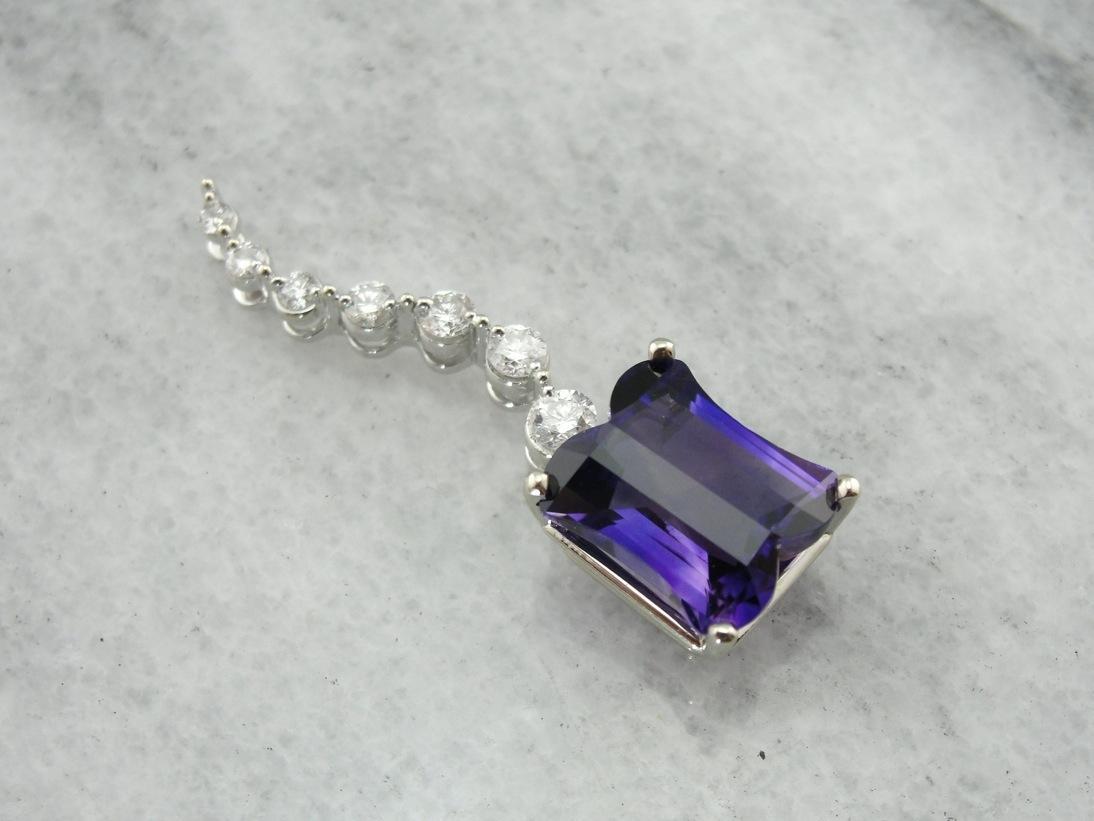 Elegant Amethyst and Trail of Diamonds Drop Pendant