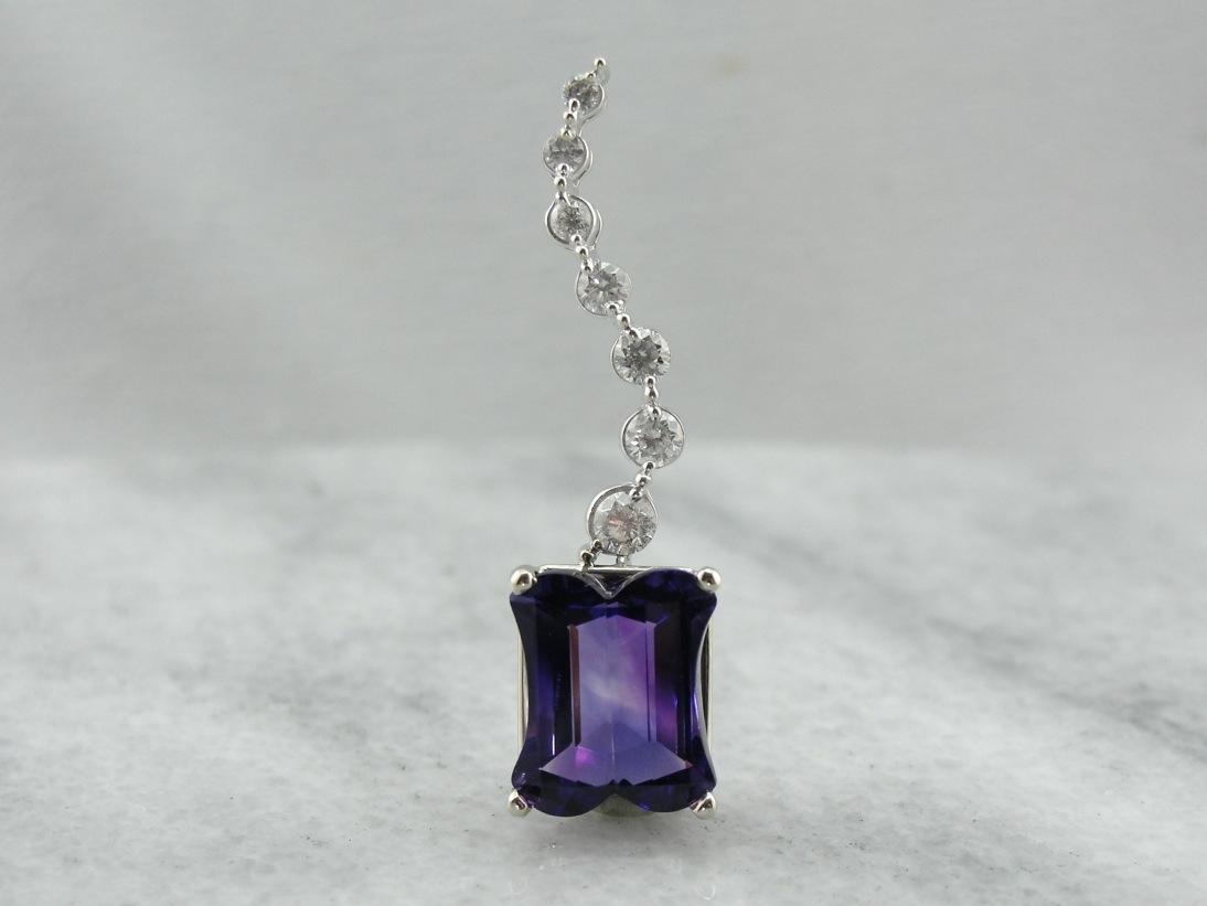 Elegant Amethyst and Trail of Diamonds Drop Pendant