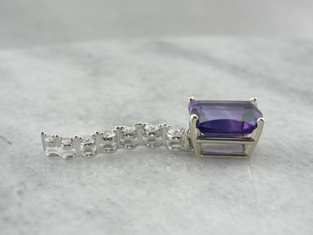 Elegant Amethyst and Trail of Diamonds Drop Pendant