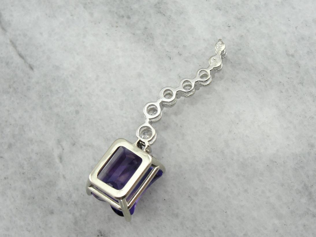 Elegant Amethyst and Trail of Diamonds Drop Pendant