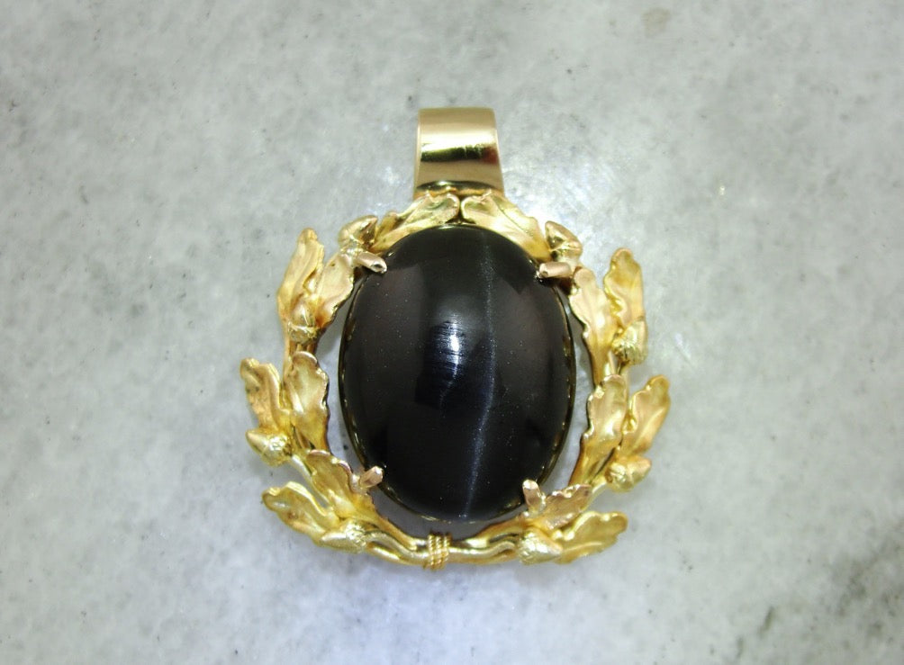 Spectrolite Cat's Eye Pendant Gold Botanical Pendant