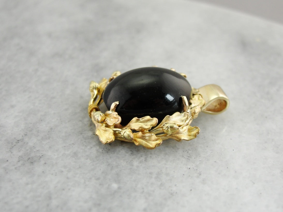Spectrolite Cat's Eye Pendant Gold Botanical Pendant