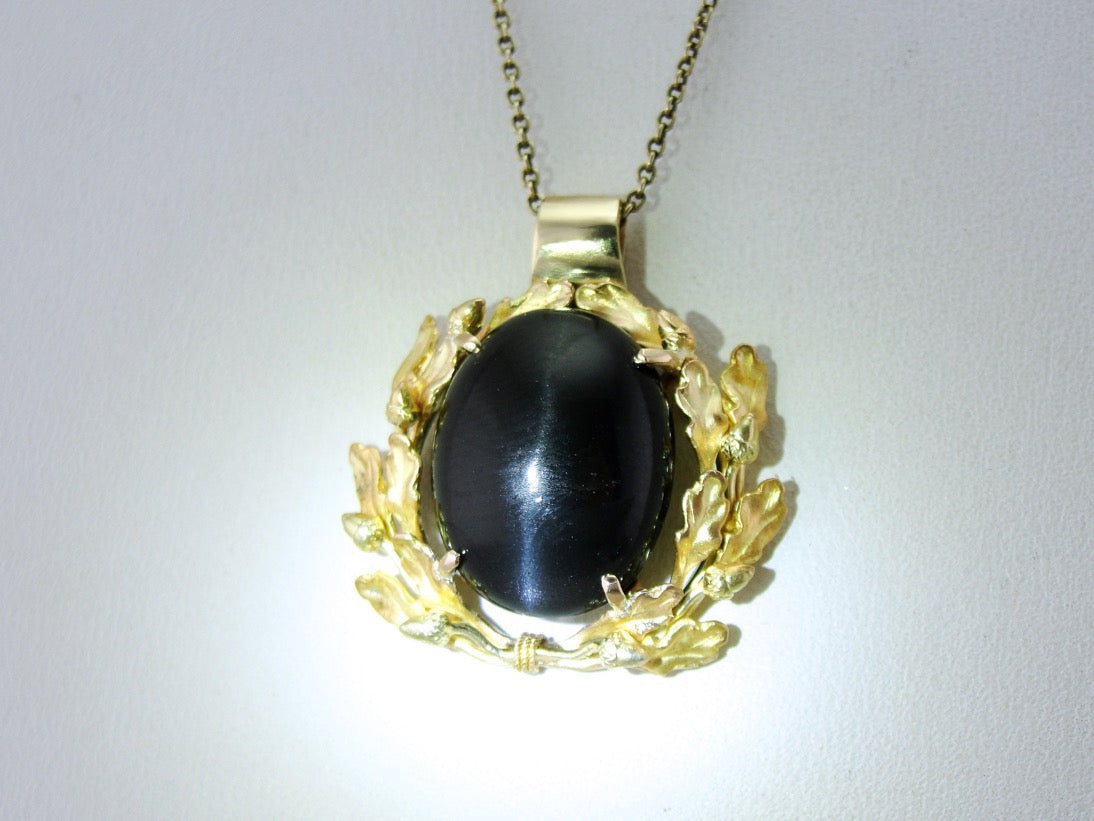 Spectrolite Cat's Eye Pendant Gold Botanical Pendant