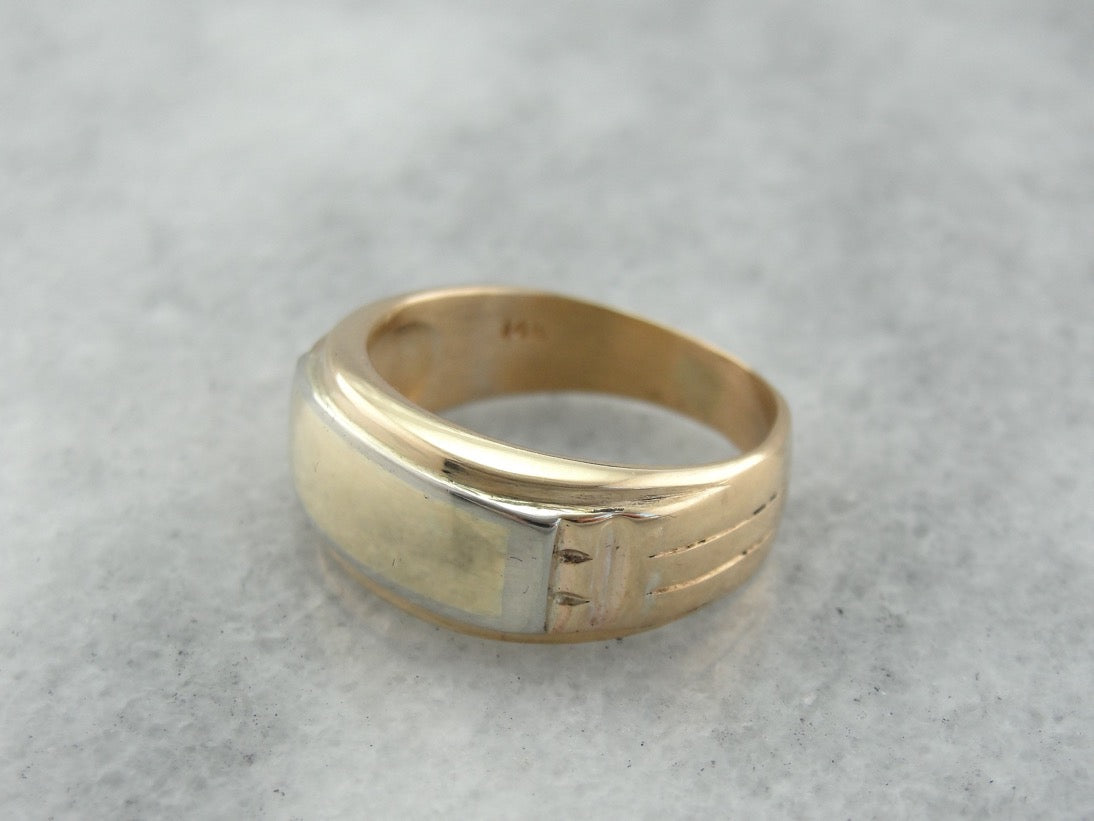 Anillo de sello para hombre en oro pulido, anillo estilo banda de este a oeste