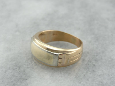 Men's Signet Ring in Polished Gold, East to West Band Style Ring