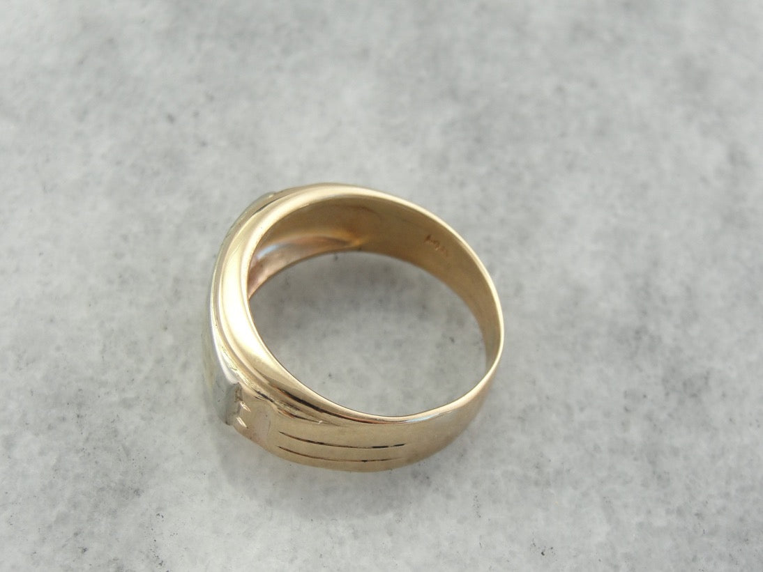 Anillo de sello para hombre en oro pulido, anillo estilo banda de este a oeste
