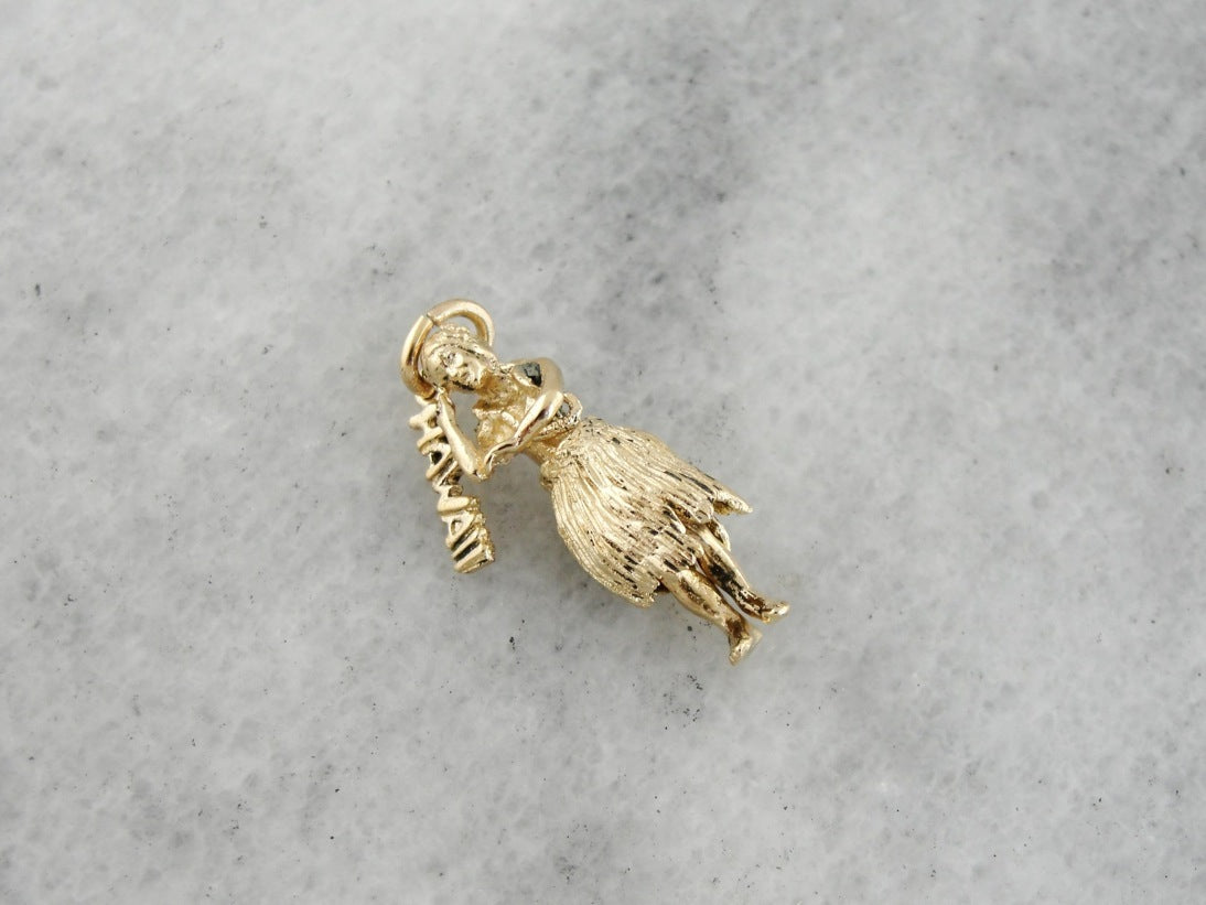Hawaiian Hula Woman, Hawaii Travel Charm or Pendant, Dancing Woman Moveable Vintage Charms