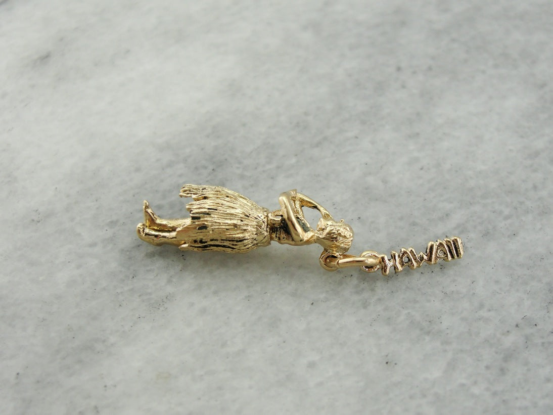Hawaiian Hula Woman, Hawaii Travel Charm or Pendant, Dancing Woman Moveable Vintage Charms