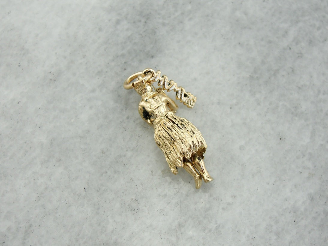 Hawaiian Hula Woman, Hawaii Travel Charm or Pendant, Dancing Woman Moveable Vintage Charms