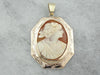 Wonderfully Carved, Vintage Cameo Pendant in Etched Gold Frame
