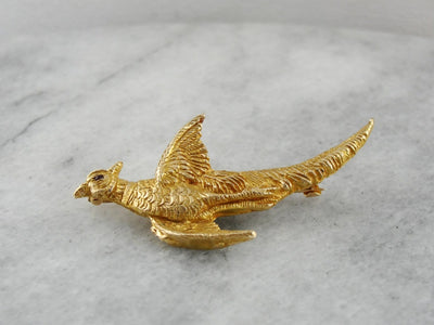 Ruby Eyed Phoenix Bird Brooch, Symbolizing Rebirth and Renewal, Beautifully Carved Bird Pin
