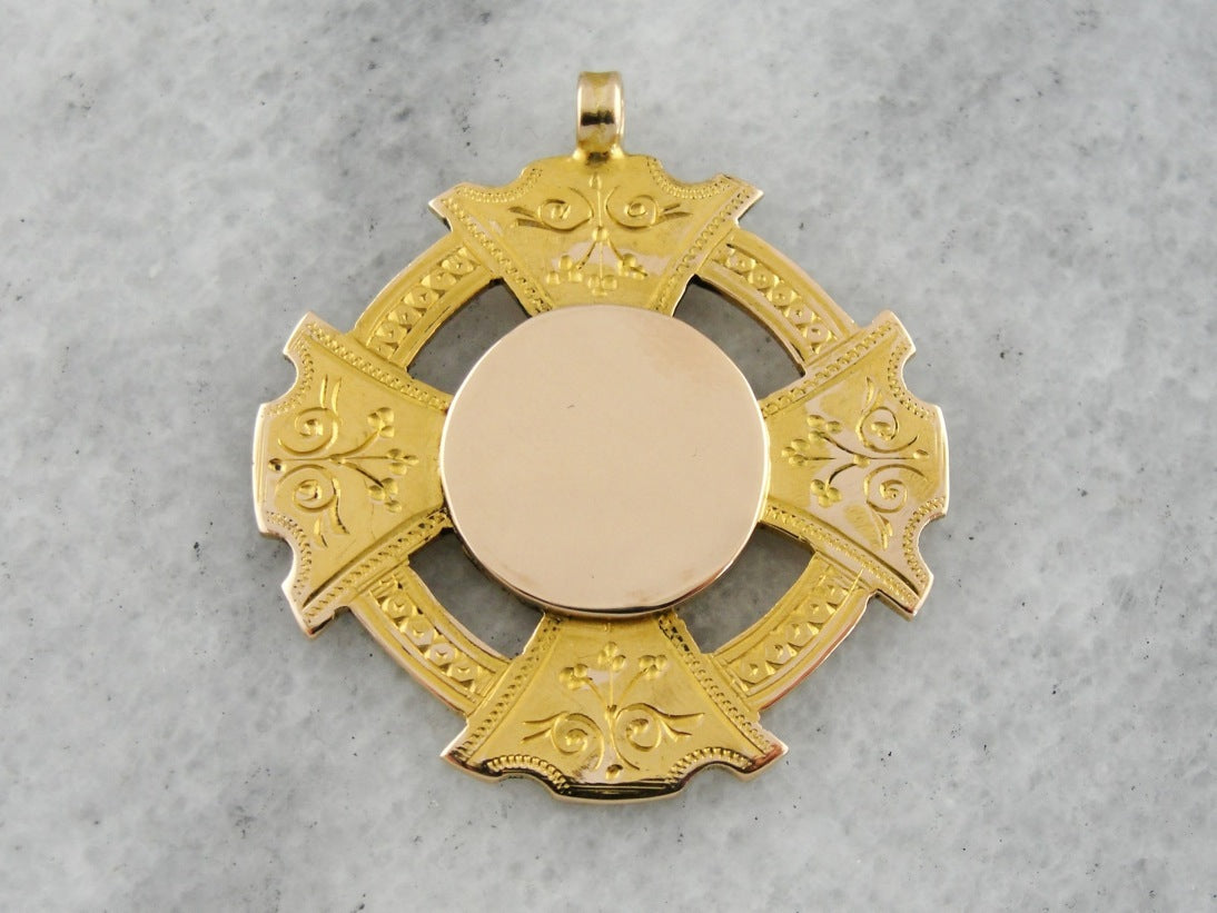 Victorian Large Etched Maltese Style Cross