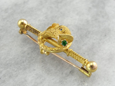 Etruscan Revival Dolphin Brooch with Demantoid Garnet Accent