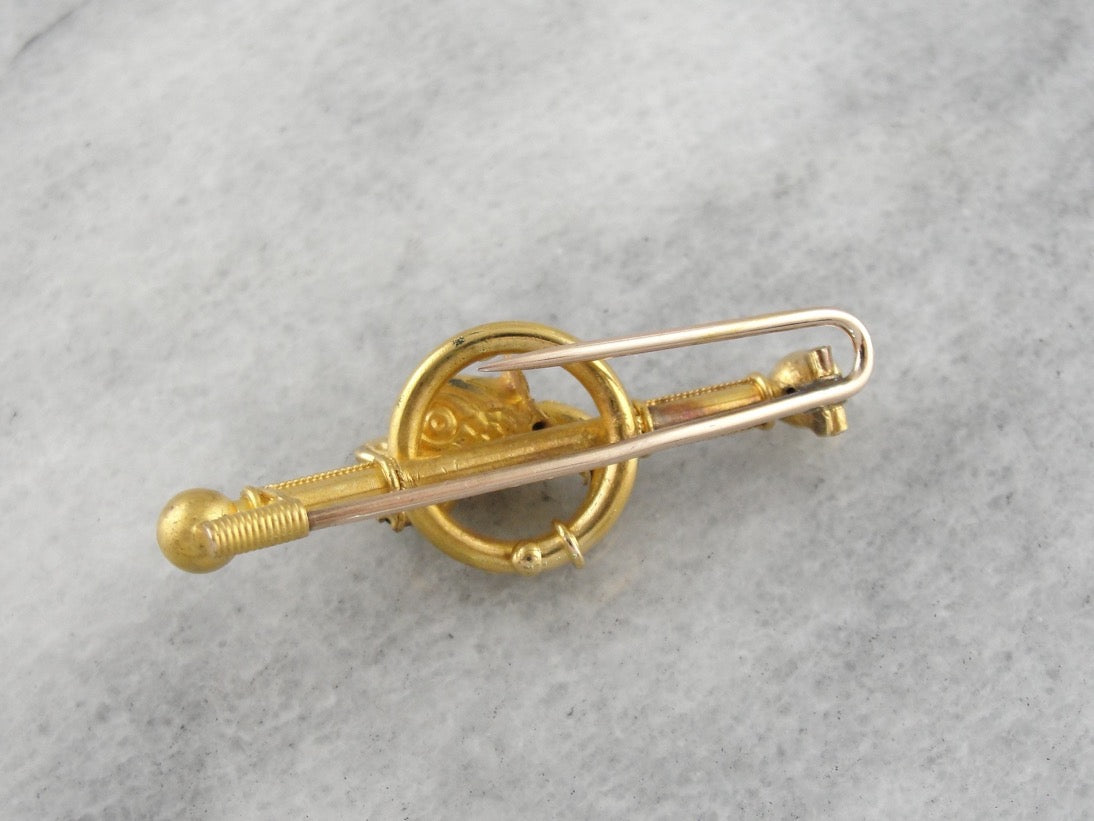 Etruscan Revival Dolphin Brooch with Demantoid Garnet Accent